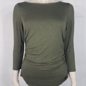 NWT WHBM White House Black Market green ruched boat neck blouse ladies Small